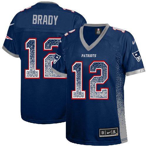 Women's Elite Tom Brady Nike Jersey Navy Blue - #12 Drift Fashion NFL New England Patriots